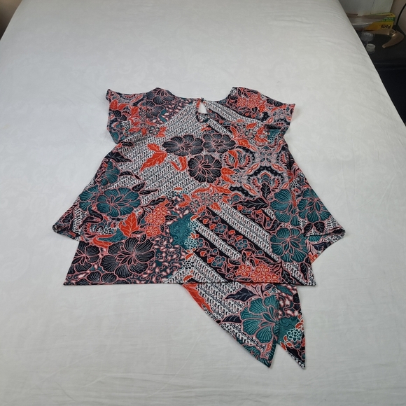 Label Rachel Roy Women's Floral Short Sleeve Tie Front Textured Blouse Size M - Picture 11 of 11